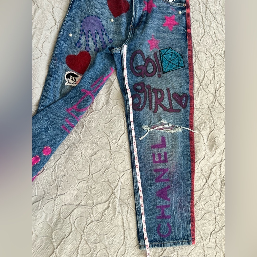 Bershka Jeans Women Barbie Design XS Check Measurements (0676) - Picture 6 of 14